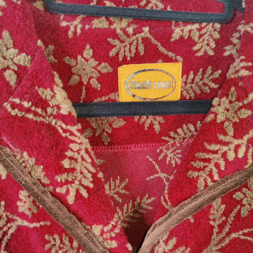 Elegant Red Leaf Pattern Utility Jacket - image 6